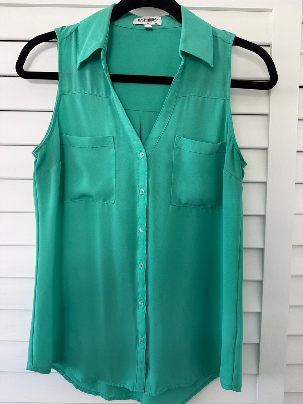 Express Women's Turquoise Sleeveless Button-Front Blouse